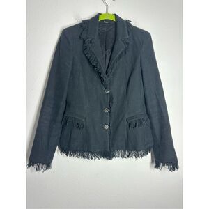 VERSACE CLASSIC Black Fringe Trim Cotton Blazer Size 44 IT/8 US See Description